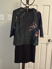 TED BAKER Danetta Palm Floral Layered Tunic Stretch Knit Dress 0 TB = 2 US = XS