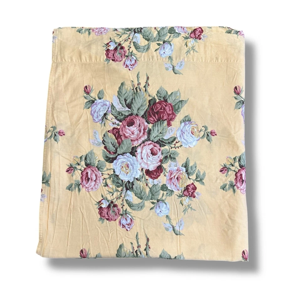 Sábana plana Ralph Lauren Queen Kathleen floral amarillo rosa ropa de cama vintage Foto 3 de 4