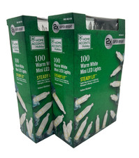 2 PACK- Home Accents Holiday 100 Warm White Mini LED Lights Steady Super Bright