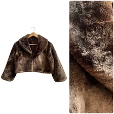 Cejon Accessories Brown Soft Faux Fur 3/4 Length Sleeves Crop Jacket Medium 