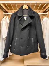 STEFANO CONTI PEA COAT MEDIUM BLACK WOOL RICH SMART MENS DOUBLE BREASTED