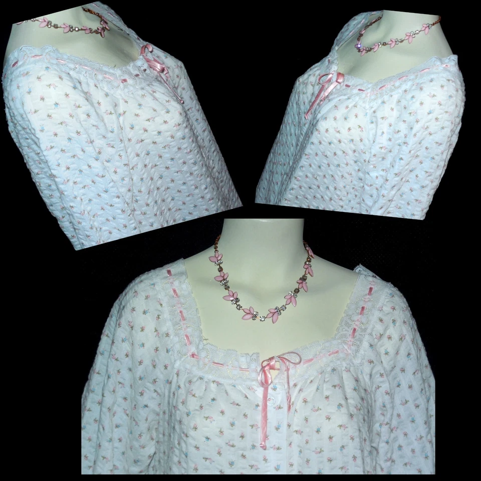 VESTIDO DSNG VINTAGE AÑOS 70 MISS ELAINE L DELICADO FLR LNTH ROSA/BLANCO ALGODÓN PLISADO Foto 2 de 4