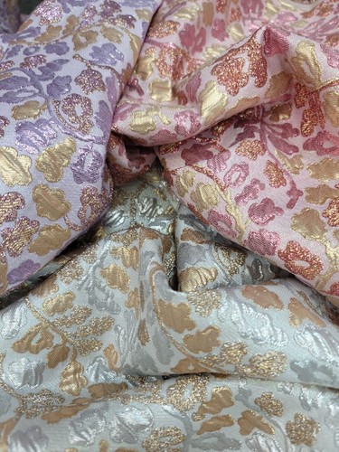 Rosa Metallic Brokat Jacquard Blumen Stoff Meterware Kleid ABSCHLUSSBALL BRAUT - Bild 3 von 9