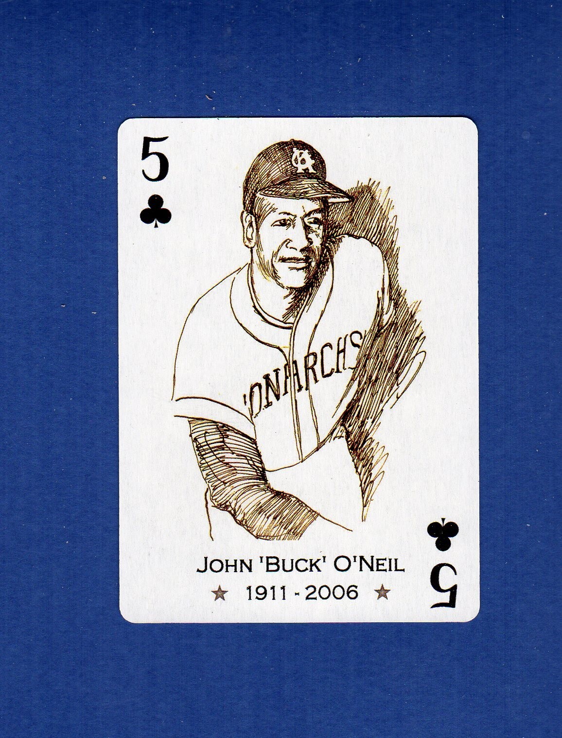 JOHN "BUCK" O'NEIL, 1911-2006 ~ Negro Baseball Leagues playing card: 5/clubs