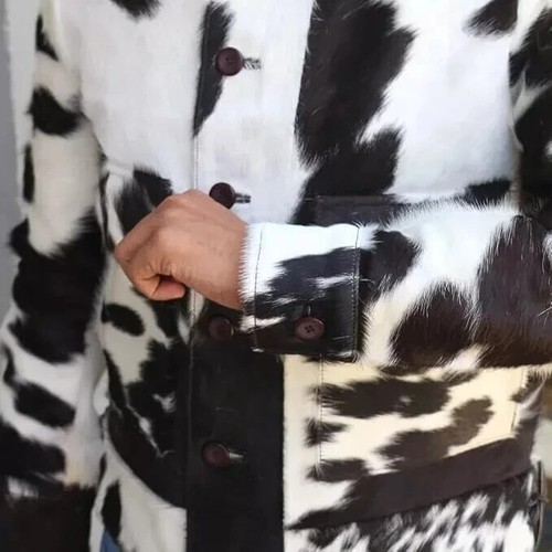 New Genuine Cowhide Leather Jacket Natural Hair-On Cow Skin Men's Fashion Jacket - Picture 2 of 7