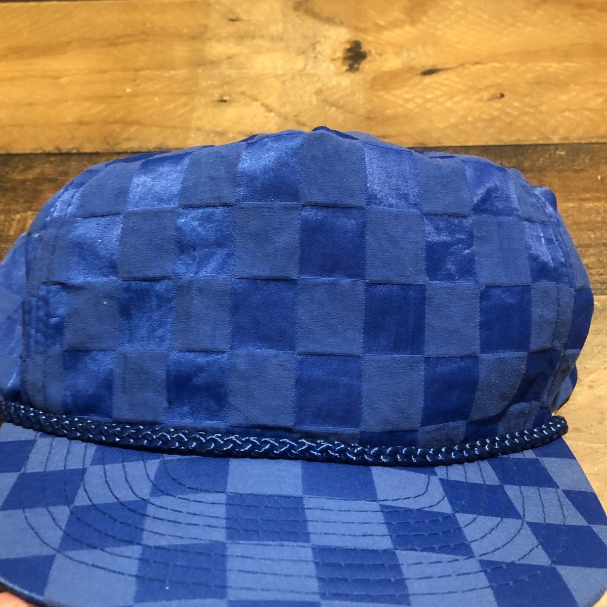 Vintage BLANK Hat Snapback Cap Mens Blue Checkered Flag 90s