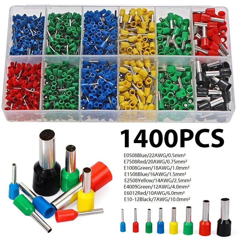 1400PCS Cable Cord Pin End Bootlace Ferrule Terminal Set Wire Crimp Connectors - Image 2 of 4