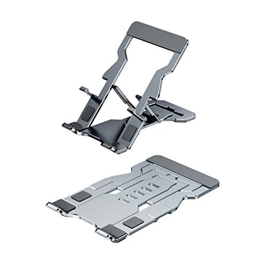 Phone Stand for Desk, Adjustable Cell Phone Stands, Foldable Metal Phone Grey-image