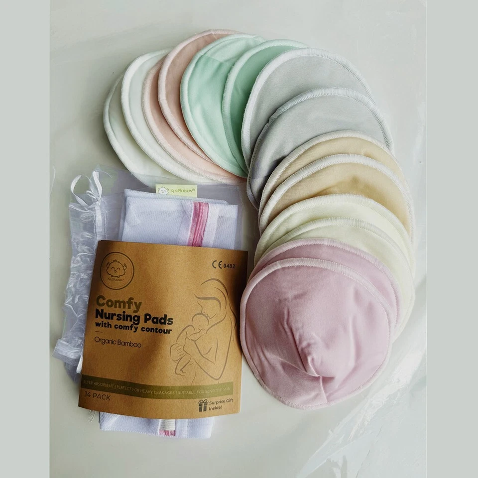 Almohadillas de lactancia orgánicas - 14 almohadillas de lactancia lavables derivadas de bambú Foto 2 de 4