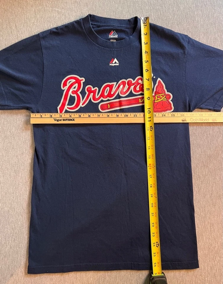 Camiseta Jason Heyward 22 Atlanta Braves Majestic Boys MLB Azul Crew Spellout S Foto 4 de 4