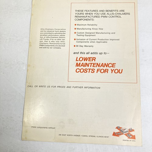 Vintage Allis Chalmers PWM Electric Lift Truck Control Original Sales Brochure - Picture 2 of 5