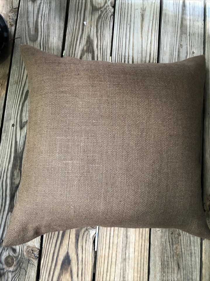 Funda de almohada decorativa de arpillera a cuadros/marrón 20x20 Foto 4 de 4