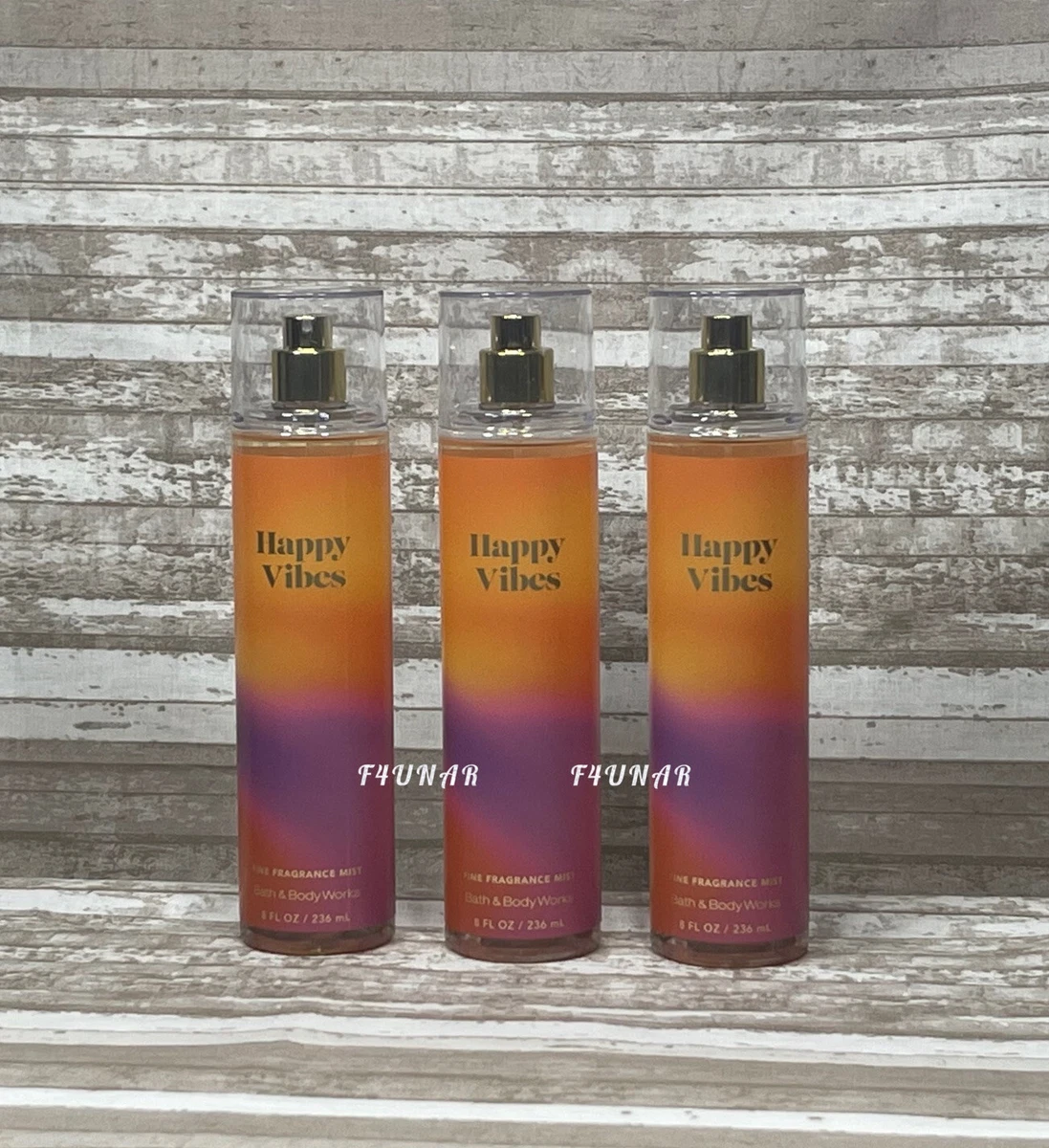3 New Bath Body Works HAPPY VIBES 8 Oz Fine Fragrance Mist Body