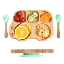 Suction Plates for Baby  Toddler, Bamboo Divided Platter Feeding D... Fast Ship