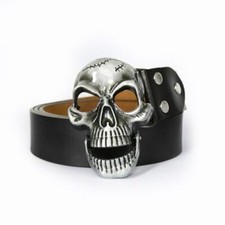 Men's Skull Head Buckle Leather Belt Waist Band, Jeans Decorative Punk Belt