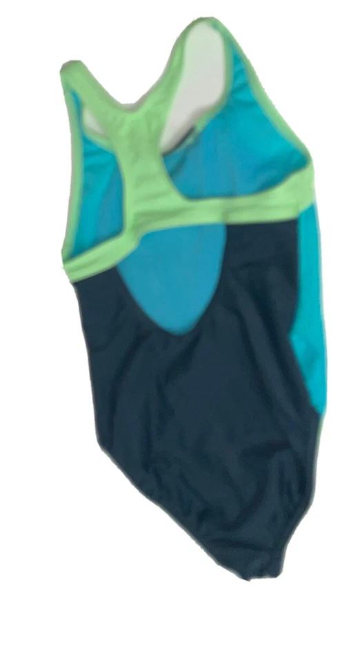 Traje de baño Speedo niñas malla empalme correa gruesa de una pieza talla 8 gris azul Foto 2 de 4