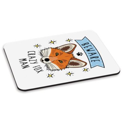 Vorsicht Crazy Fox Man PC Computer Mauspad - Lustig Tier