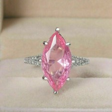 4.80 Ct Marquise Cut Lab-Created Pink Sapphire Wedding Ring 925 Sterling Silver