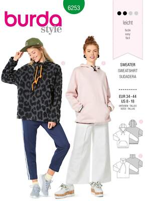 Schnittmuster Burda 6253 Damensweater, Wohlfühlsweater Gr. 34-44
