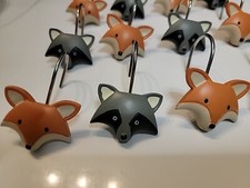 Woodland Creatures Raccoon and Fox Shower Curtain Hooks Set of 12