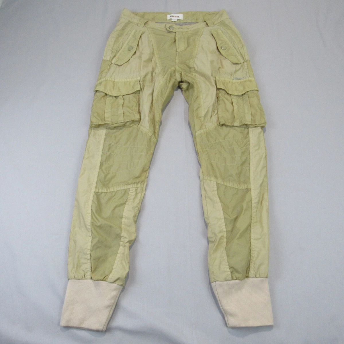 Diesel Cargo Pants Womens Size 24 Yellow Beige Nylon Skinny Leg