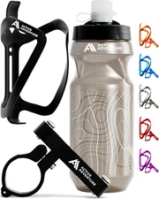 Bike Water Bottle Holder Combo - 20 Oz Squeeze Bottle & Mount Cage Rack