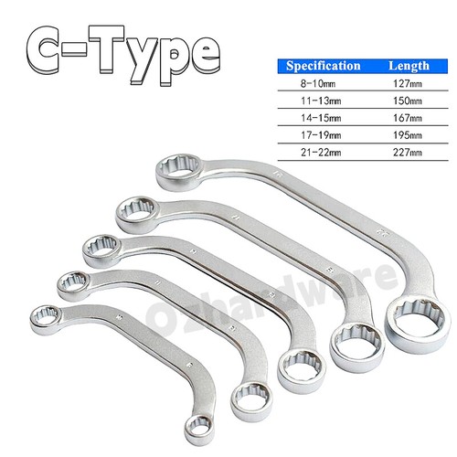 10pc Obstruction Ring Spanner- 5pc 8-22mm C-type Half moon / 5pc 10-19MM S-type - Picture 3 of 8