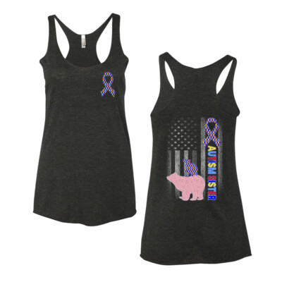 Autism Awareness Sister Bear Puzzle Autism Ribbon Tri-Blend Racerback Tank Top