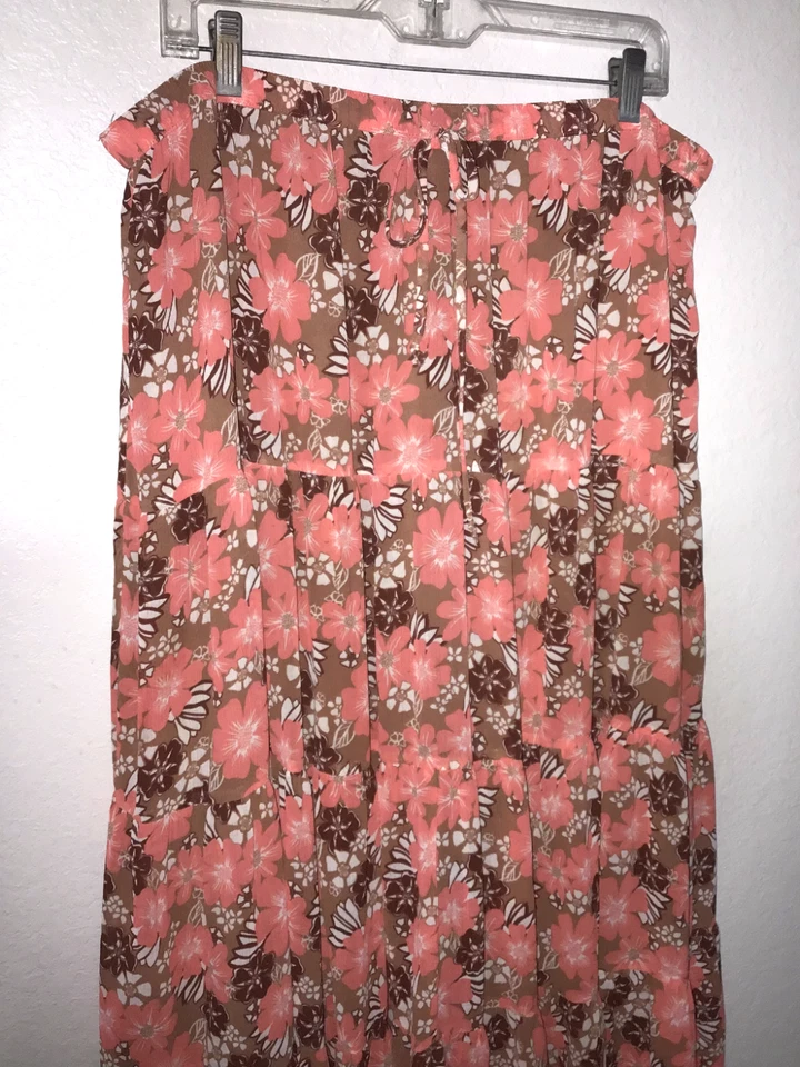 Aerie Womens Pink Floral Tiered Maxi Skirt Elastic Waist 36" Long Size 2XL - Image 4 of 4