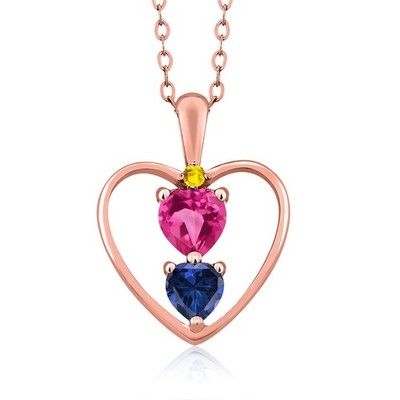 18K Rose Gold Plated Silver Pink Created Sapphire Created Sapphire and Yellow