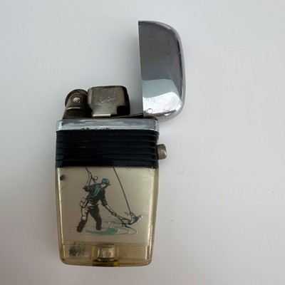 Scripto Vu-Lighter Fisherman Design Collectible Vintage Lighter USA