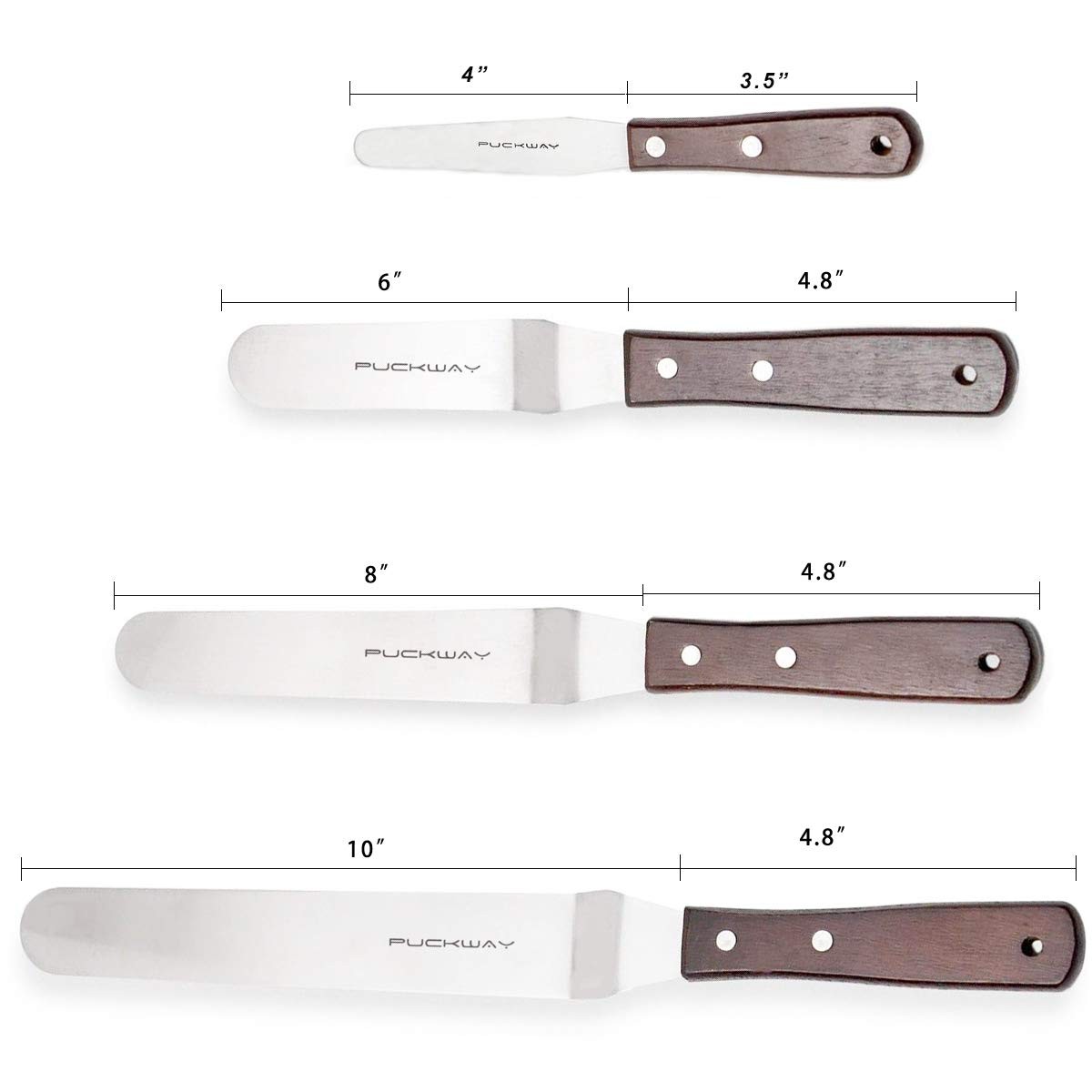 PUCKWAY Offset Cake Icing Spatula Set of 4- Professional Stainless Steel Cake