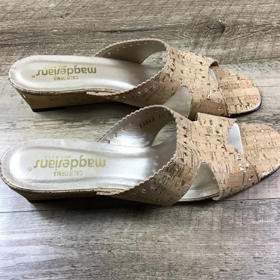 Magdesians Women's Size 11 N Beige Leather Cork Look Wedge Sandals - Image 4 of 4