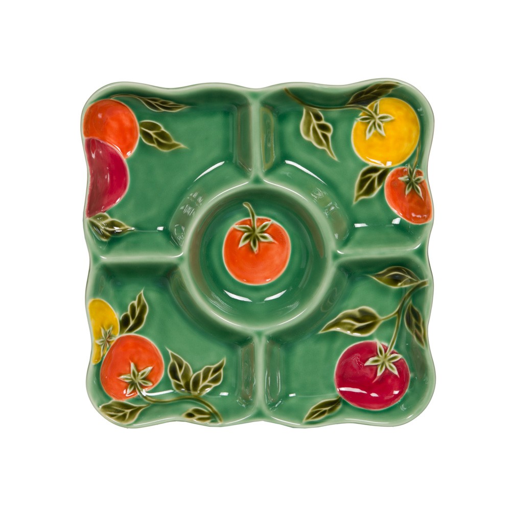 Plat 5 compartiments Pomodoro 23 cm grès assiette apéritif carrée 22cm
