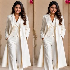 White Women Suits 3 Pieces Work Wear Set Ladies Office Slim Fit Wedding Groom