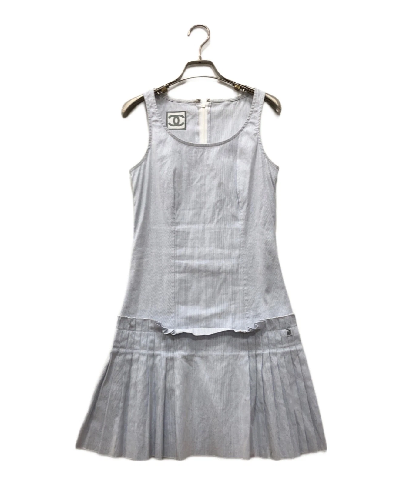 Chanel — CHANEL Blue Striped Frill Sleeveless Dress Sports Line Size 36 S France SR1978