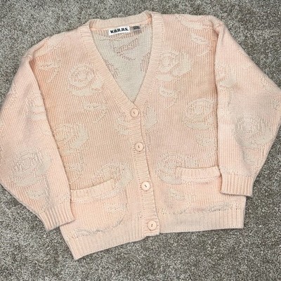 Vintage Words Cardigan Sweater Flowers Women Size Large Acrylic V-Neck 90s