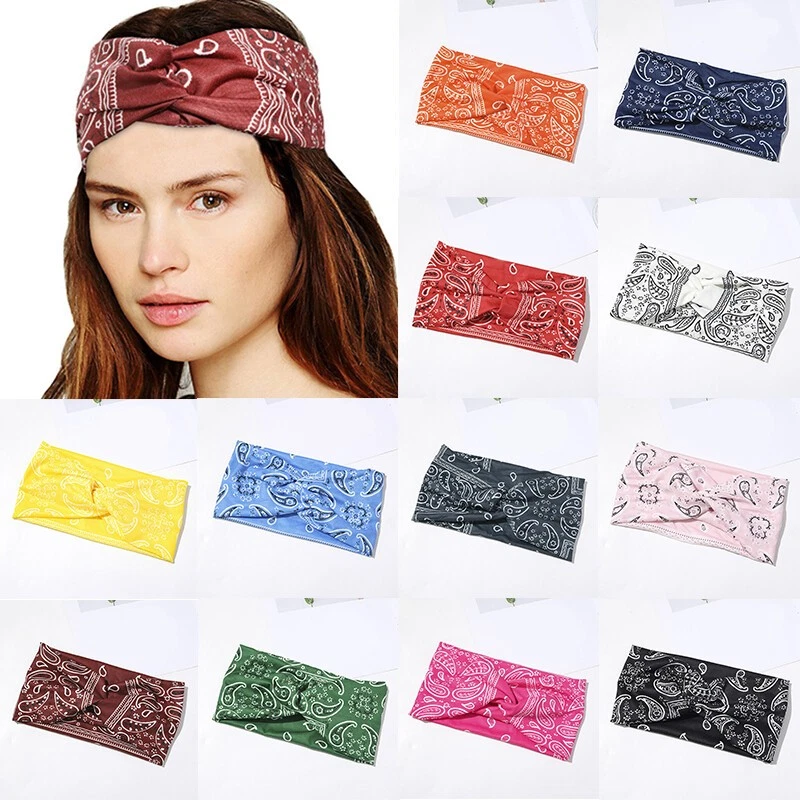 Women Wide Elastic Headband Turban Scarf Head Wraps Boho Sports Yoga Hair Band - Image 2 of 4
