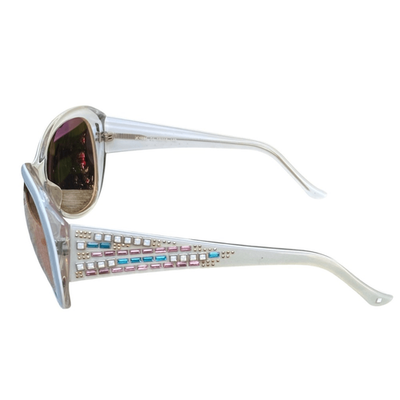 JUDITH LEIBER HEMATITE JL1686 Iridescent Gold Mirrored Jewel Crystal Sunglasses JL By Judith Leiber Glory Oval Sunglasses Gray Beige Crystal  main image 4