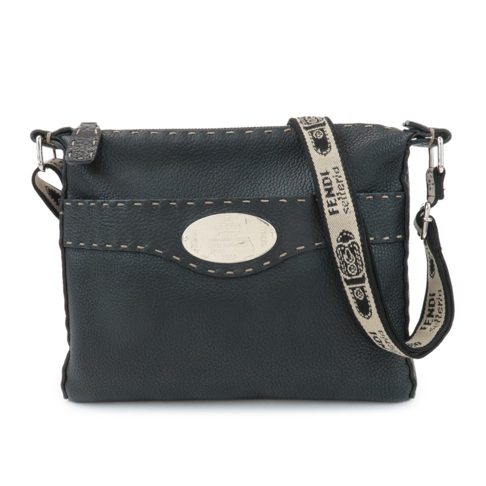 Auth FENDI Selleria Leather Shoulder Bag Crossbody Bag Black 8BT092 Used F/S