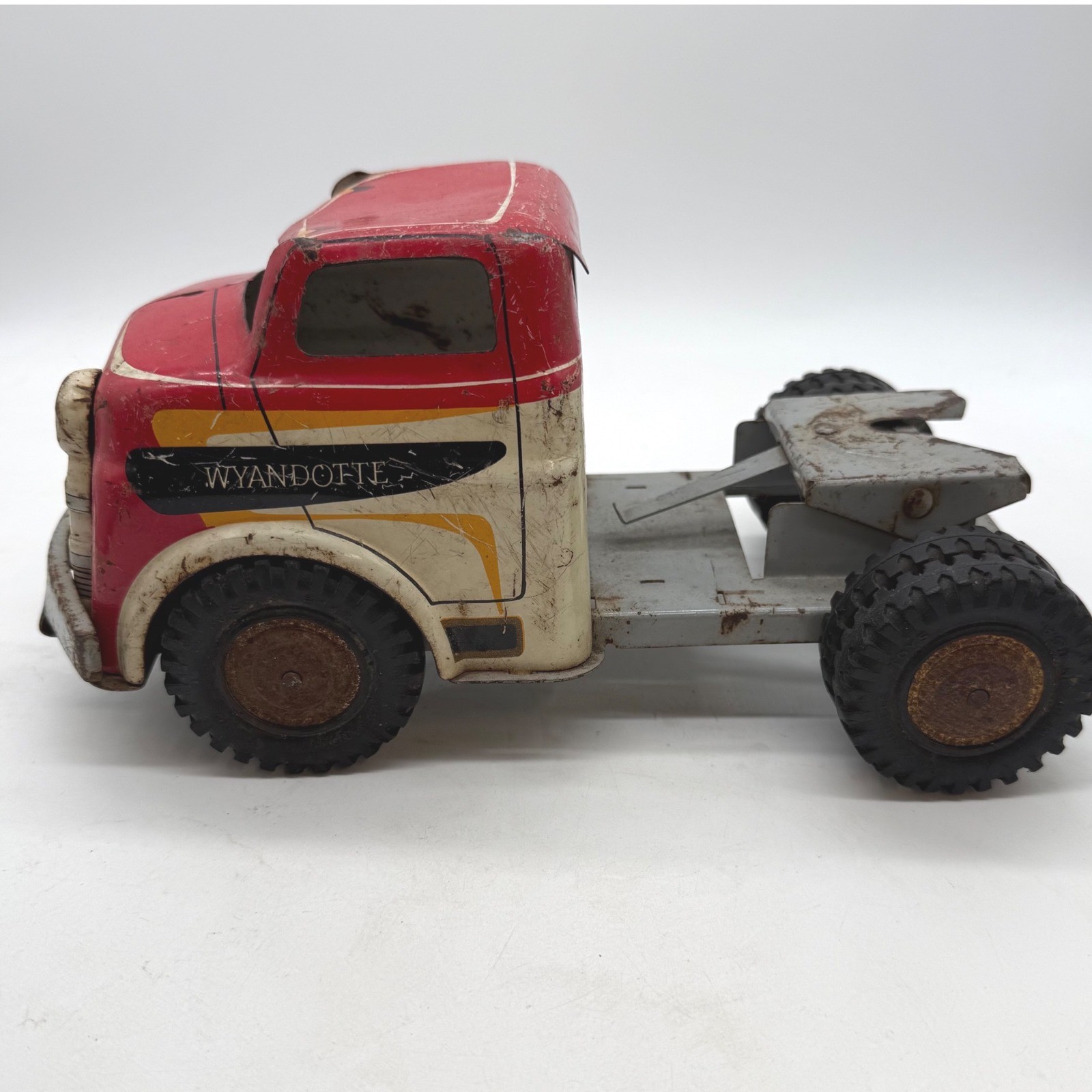 Vintage Wyandotte Toys Pressed Steel Semi Truck Cab Red Cream 1950s USA Made