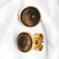 Ohrstecker Rund 333 Gold Gelbgold 2 Tigeraugen Braun Ohrringe Goldohrstecker