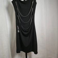 J for Justify Juniors Black Mini Dress Spaghetti Strap Jewel Chain Detail Size L