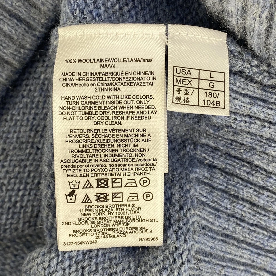 Brooks Brothers Sweater Mens Large Blue Gray 100% Wool Crewneck Knit Pullover - Image 4 of 4