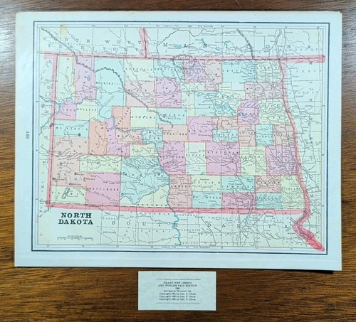 Vintage 1893 NORTH DAKOTA Map 14"x11" Old Antique Original FARGO GRAND FORKS ND