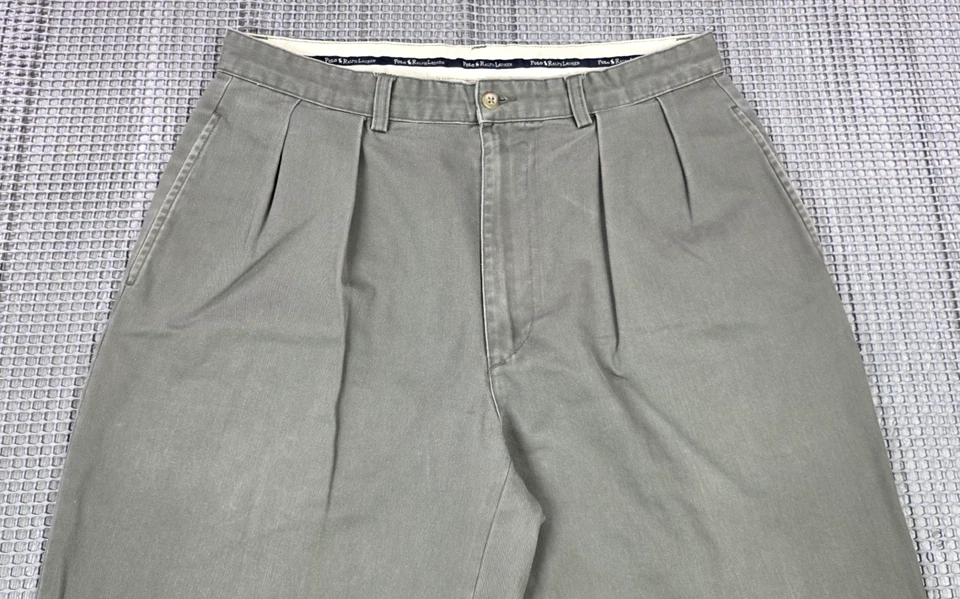 Polo Ralph Lauren Para Hombre Plisado Oliva Andrew Chino 34x30 Desvanecido Desvanecido De Colección Años 90 Foto 3 de 4