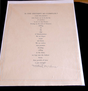 San Francisco Michael McClure Poet SIGNED Broadside Is the Instant Complex 1973