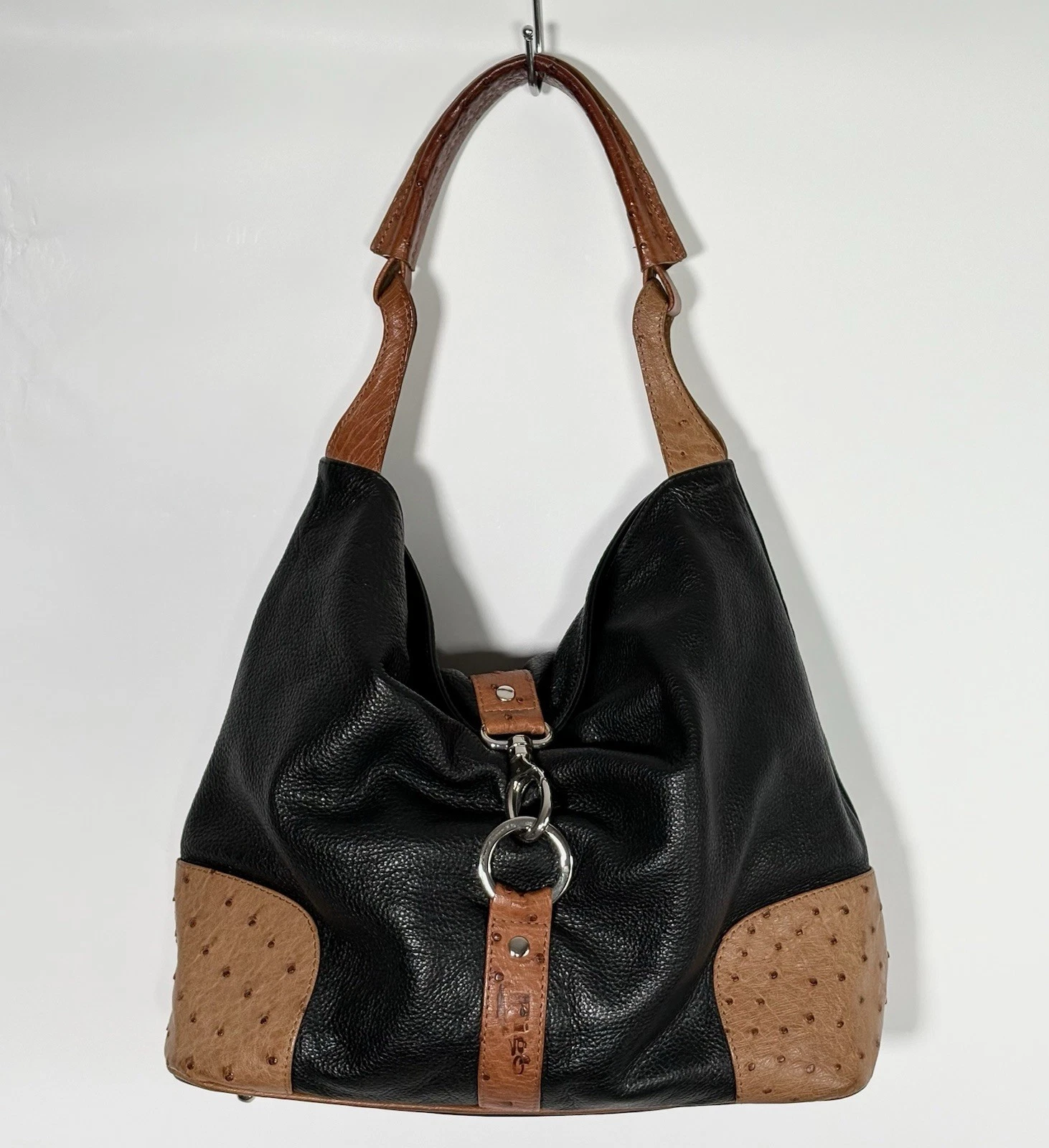 Figo Vintage Black Brown Soft Leather Buckled Shoulder Hand Bag Small Tote