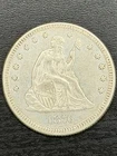 1876 "P" Seated Liberty SILVER Quarter 25c F- VF