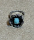 Vintage Sterling Silver Turquoise Flower Ring Size 5